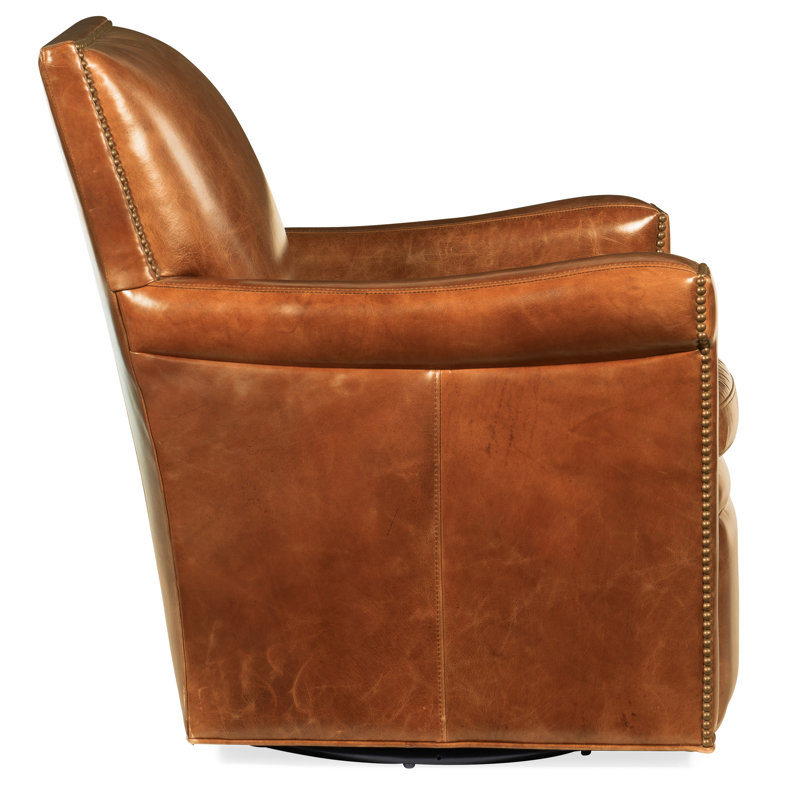 Blaise Swivel Club Chair, Orange Genuine Leather
