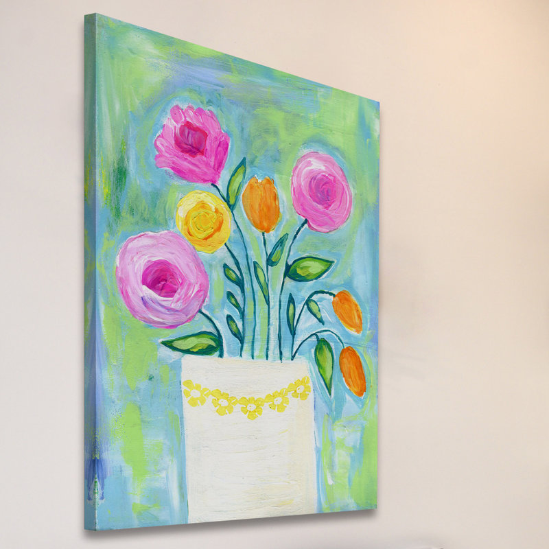 «Flowers White Vase» par Jill Lambert, reproduction sur toile tendue, H 36 po x l 24 po x P 1,5 po
