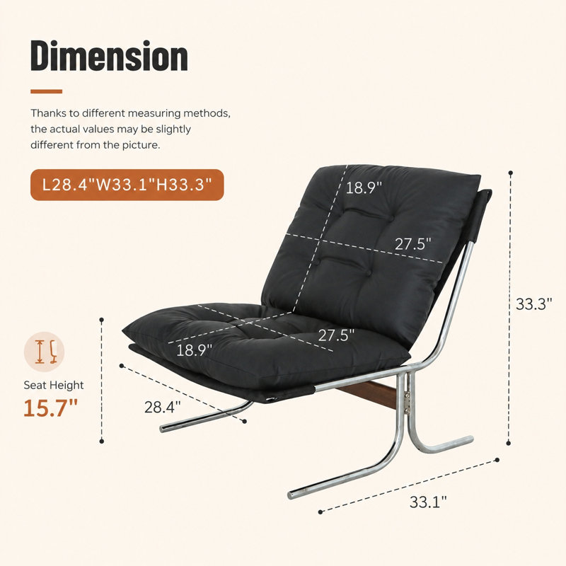 Fauteuil d'appoint moderne en similicuir de 28,44 po de largeur, Noir