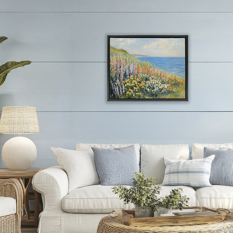 Cadre flottant Coastal Hyacinth Garden, design par Petal Prints Design, Cadre flottant noir de jais, H 17 po x l 21 po