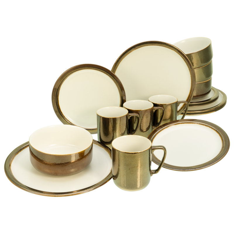 Industrial 16 Piece Stoneware Dinnerware Set, Service For 4