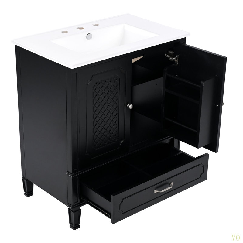 Meuble-lavabo 30 po avec lavabo style rétro, espace de rangement multifonctionnel, tablette de porte, porte à fermeture en douceur