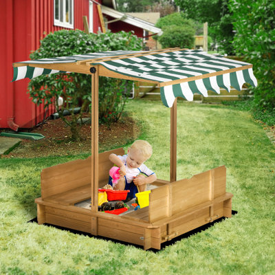 Covered Sandbox with Lid & Adjustable Canopy for Kids