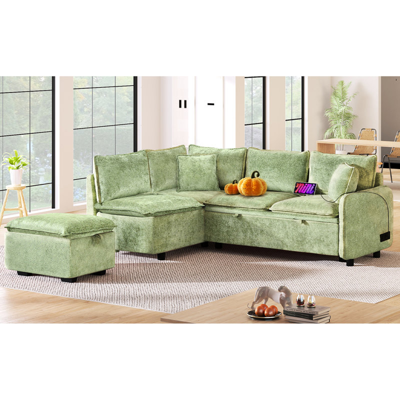 Lit modulaire convertible avec rangement, 2 coussins, ports électriques - Rangement ergonomique et agile, Douilles pour le salon, Design doux et confortable