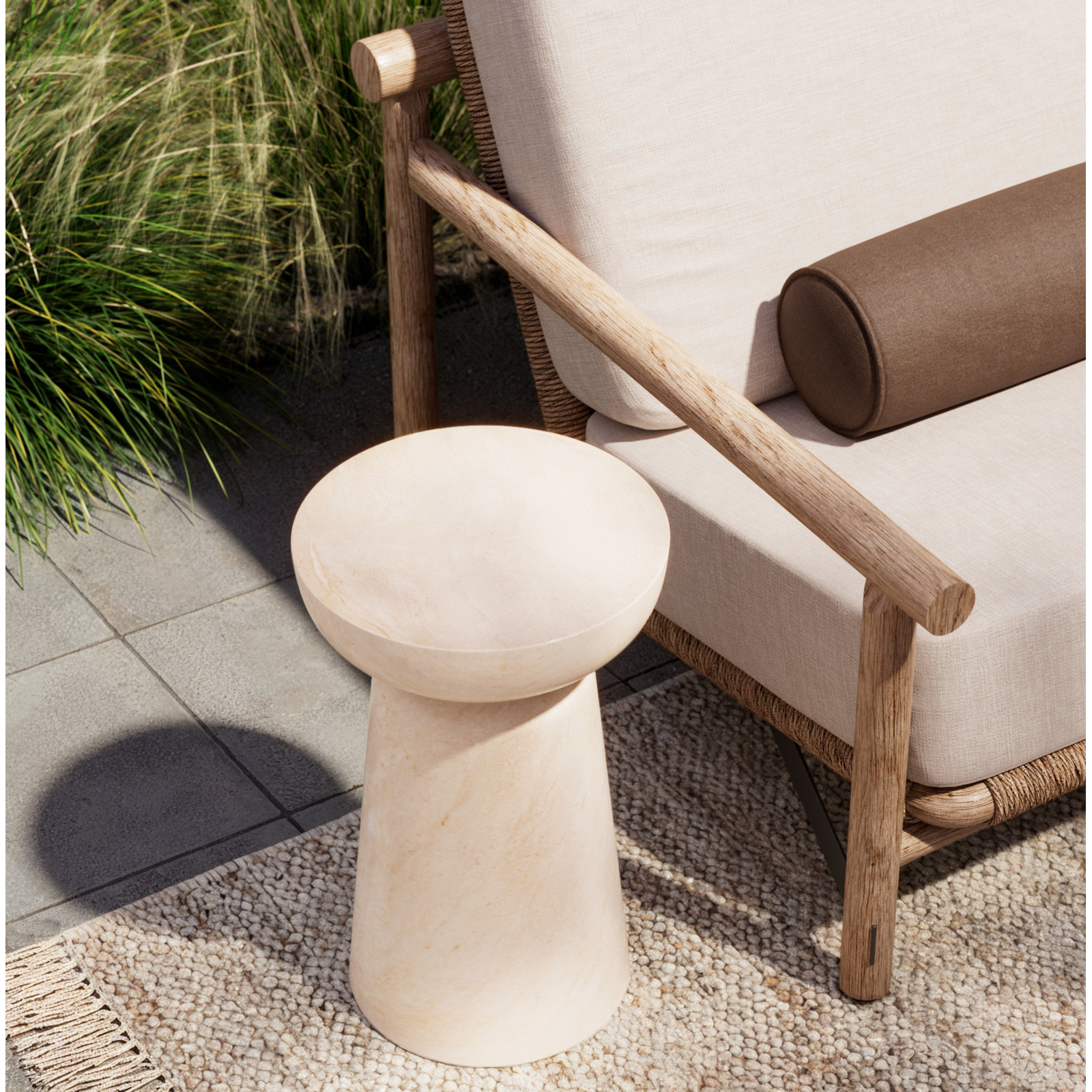 Outdoor Faux Stone Chalice Side Table, White