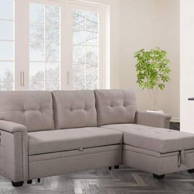 Reversible Sleeper Sectional Sofa With Storage Chaise, USB Charging Ports And Pocket