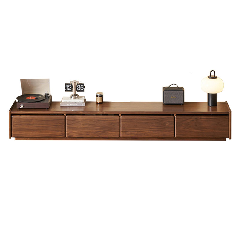Oak TV Stand with Flip-Down Cabinets, 13.78"H x 13.78"L x 86.61"W