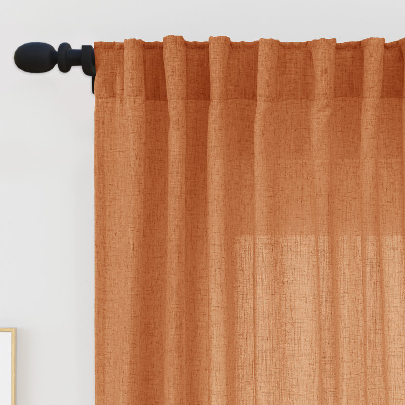 Paire de rideaux semi-transparents en lin mélangé Toyoko, L 52 po x L 108 po, Orange brûlé