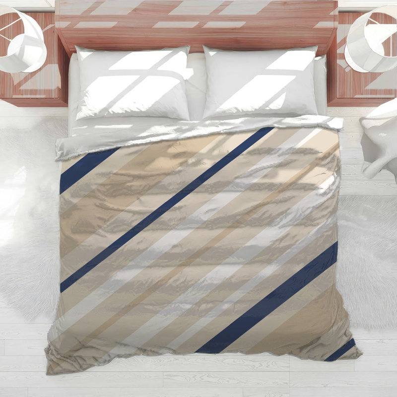 Édredon beige à rayures bleu marine, Grand lit