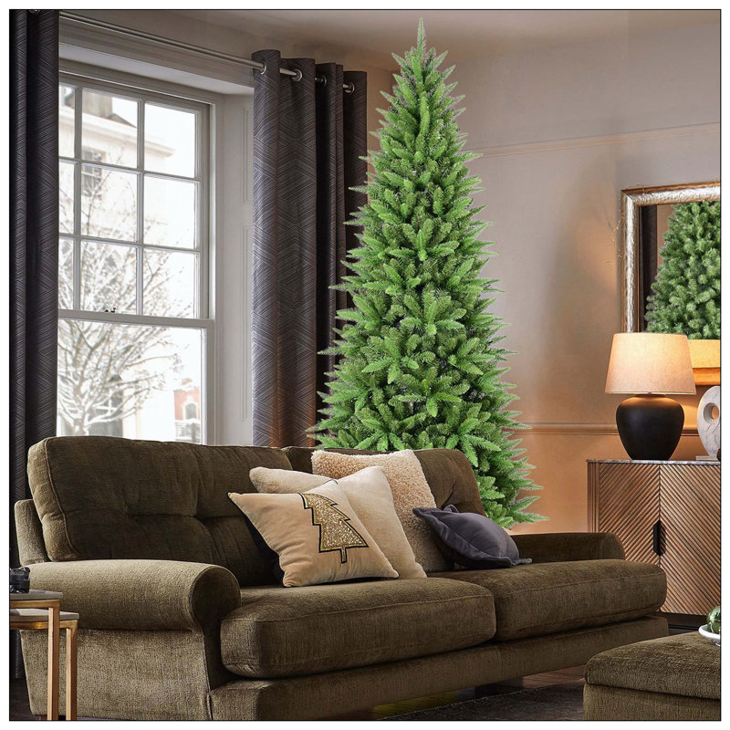 Arbre de Noël mince - 1396 pointes, branches en PE + PVC, conception à charnières pour une installation facile, support en métal stable - idéal pour les coins et les petits espaces
