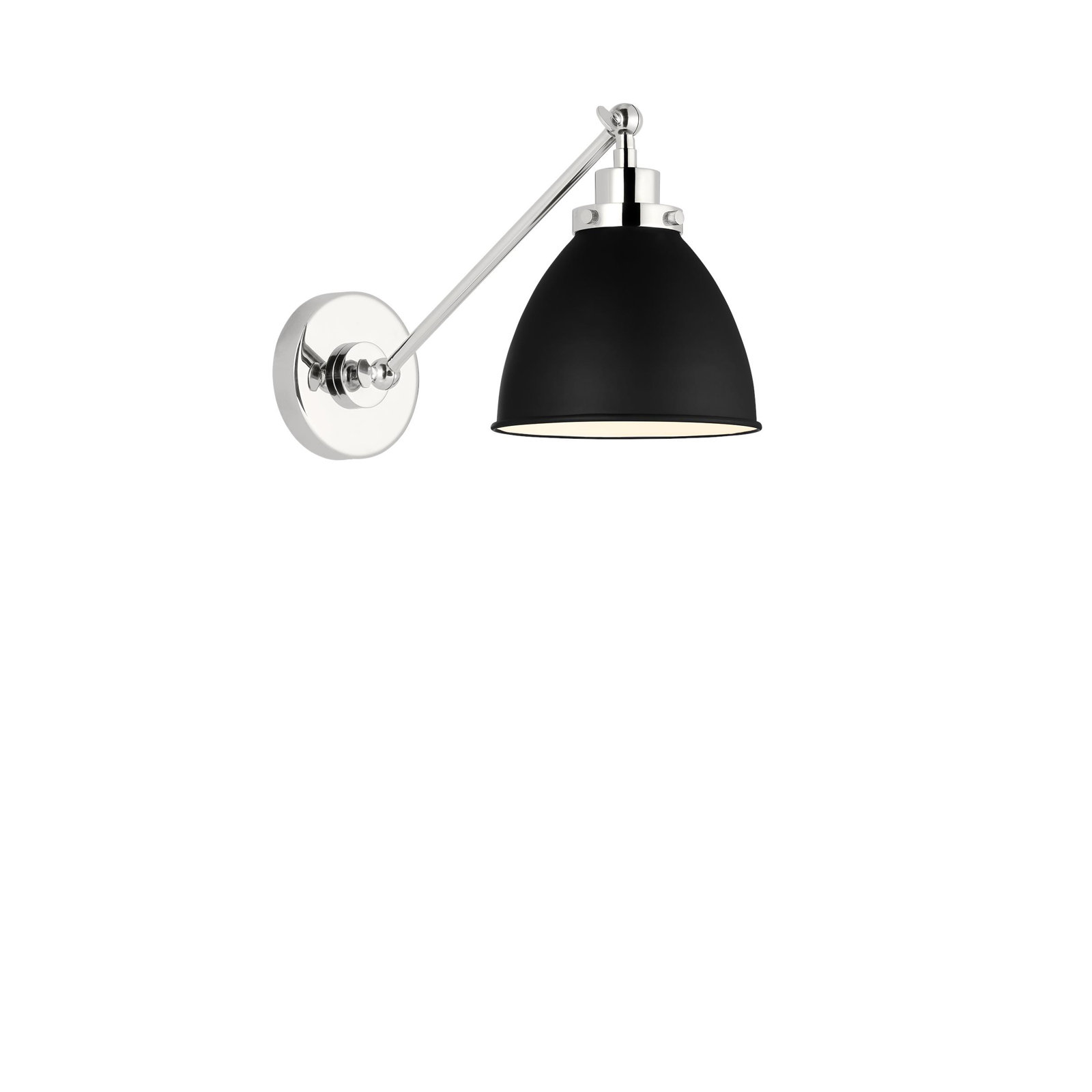 Single Light Dimmable Armed Sconce, Midnight Black, Polished Nickel