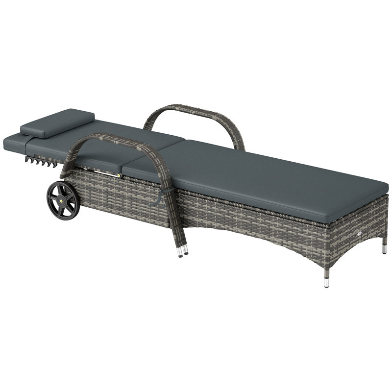 Outdoor Chaise Lounge, 5-Level Adjustable Backrest Rattan Pool Lounge Chair With Wheels, Cushion & Headrest, Black