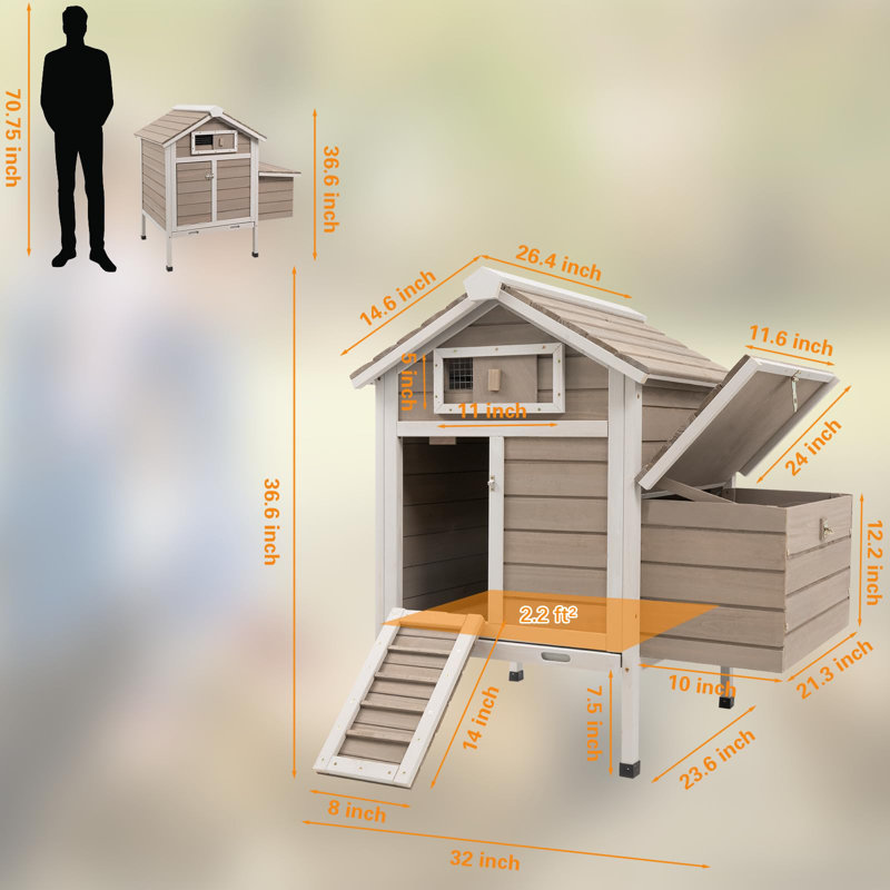 Chicken Coop With Nesting Box, 36.6" H x 32" W x 26.4" D