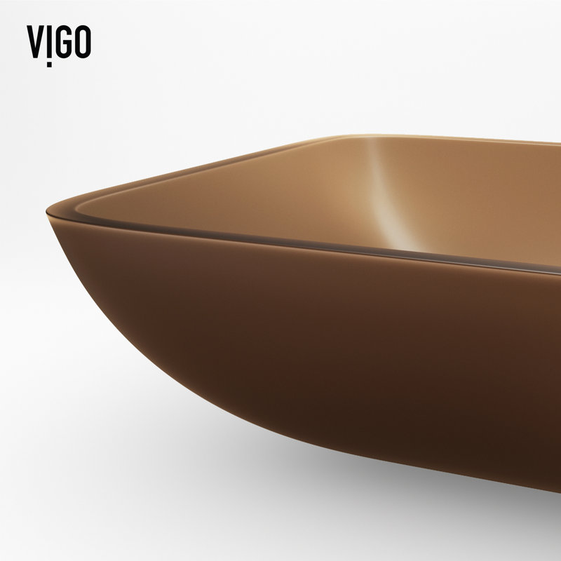 Donatello Golden Greek Glass Rectangular Vessel Bathroom Sink, Light Wood