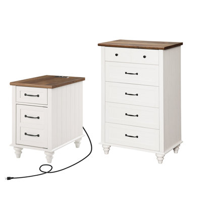 2 Piece Dresser And Nightstand Sets, One 5 Drawer Dressers & One Bedside Table, White by Charlton Home