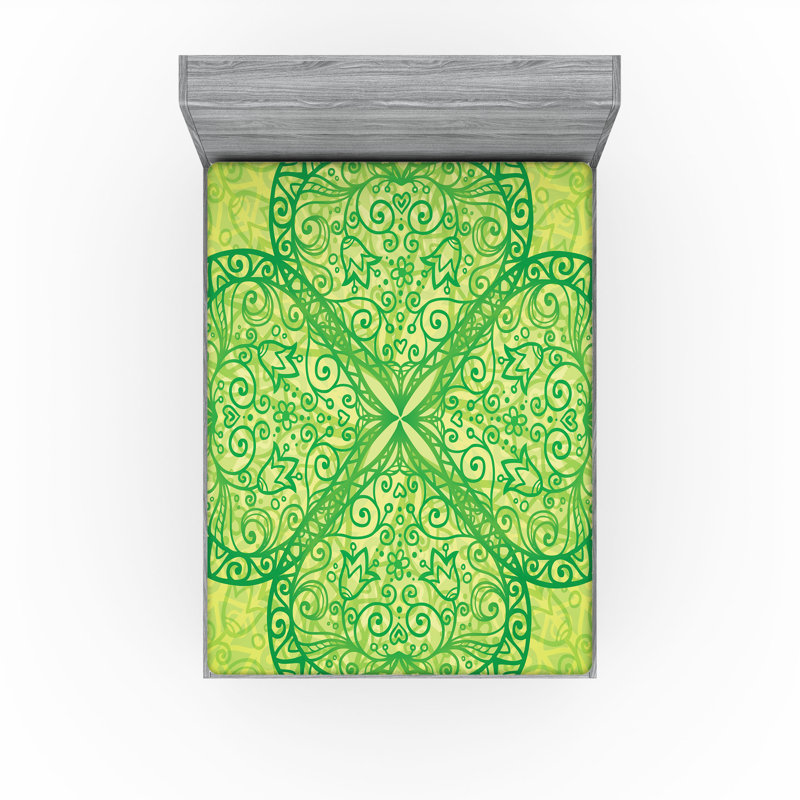 Ensemble de 2 draps-housses Ambesonne, Drap-housse de taille très grand, Vert, vert avocat pâle / floral