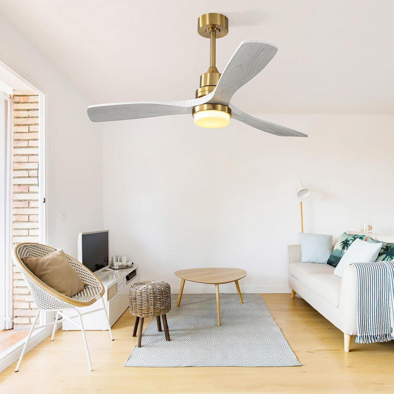 Indoor 52 Inch Ceiling Fan With Dimmable Led Light 6 Speed Remote Gold 3 Wood Blade Reversible DC Motor For Living Room, Gold