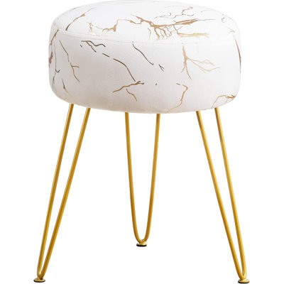 Gold Vanity Stools For Makeup Room, Round Ottoman Foot Stool, Velvet Footrest Vanity Chair For Bathroom Vanity, Bedroom, Living Room, Entryway, Office by Mercer41