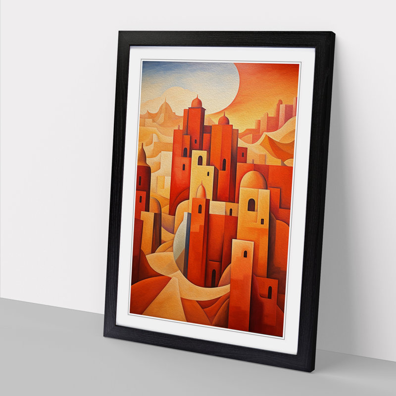 Desert Cubism - Framed Print, 46" H x 34" W x 2" D, Black