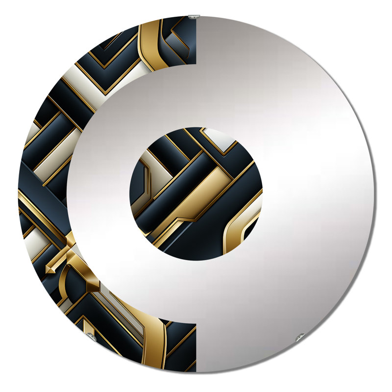 Miroir mural demi-cercle noir et doré, 23,6 po x 23,6 po