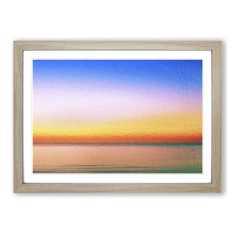 Sunset upon the Horizon in Abstract - Picture Frame Painting Print, 27cm H x 36cm W x 2cm D, Oak Framed