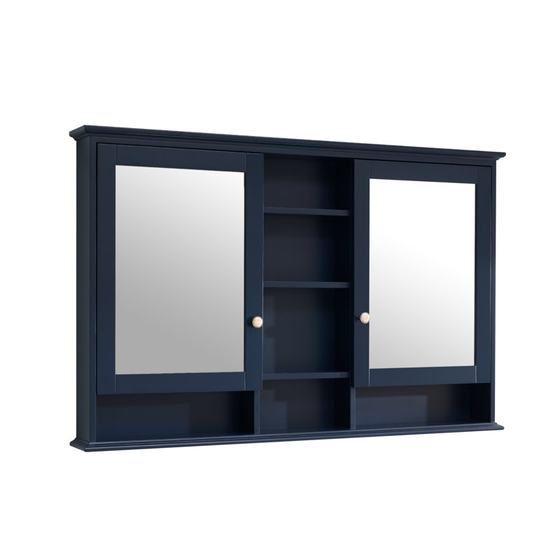 55'' W  X 35'' H Surface Framed Medicine Cabinet With Mirror  And 9 Fixed Shelves,Navy Blue, Navy Blue