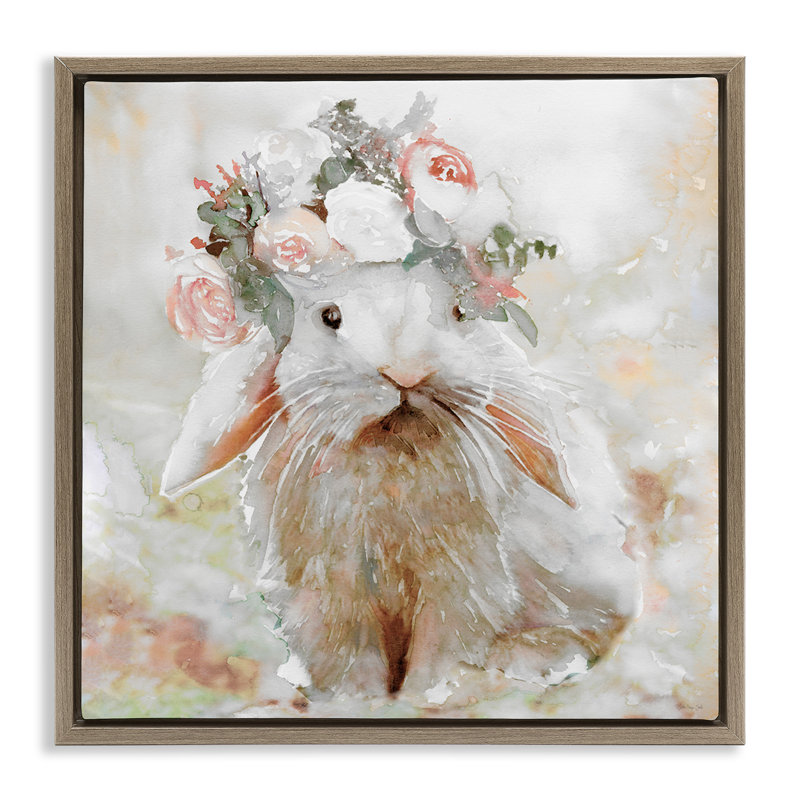 "Spring Spring Bunny", art mural encadré par Stellar Design Studio, Cadre flottant orme Montalcino, H 18 po x l 18 po