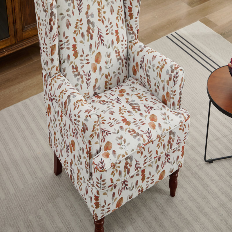 Fauteuil d'appoint de style moderne avec pieds en bois rétro, fauteuil d'appoint rembourré en tissu confortable, fauteuil d'appoint simple à motif floral