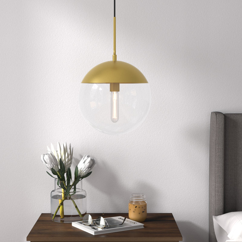 Luminaire suspendu simple à intensité variable 1 lumière Yearby Yearby, Laiton, Transparent, H 70 po x l 14 po x P 14 po