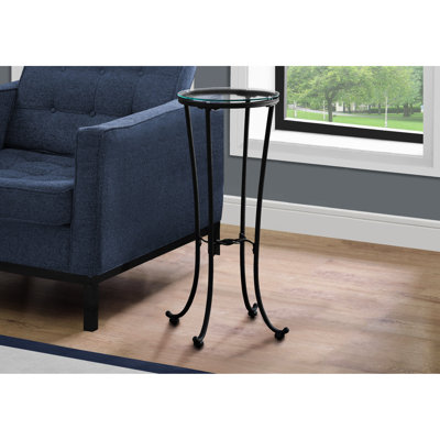 Table d'appoint ronde en métal - Surface en verre trempé noir pour la chambre à coucher, salon élégant et décoration moderne