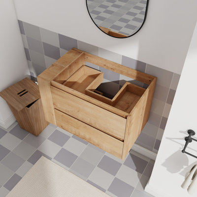 Bathroom Vanity 30" Wall Mounted With Soft Close Drawer Of Imitative Oak Color Mount Vanity, Drawer, Flawlessness
