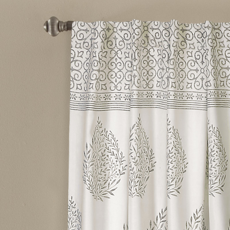 Teardrop Leaf Room Darkening Curtain Pair, Gray, 52" W x 84" L