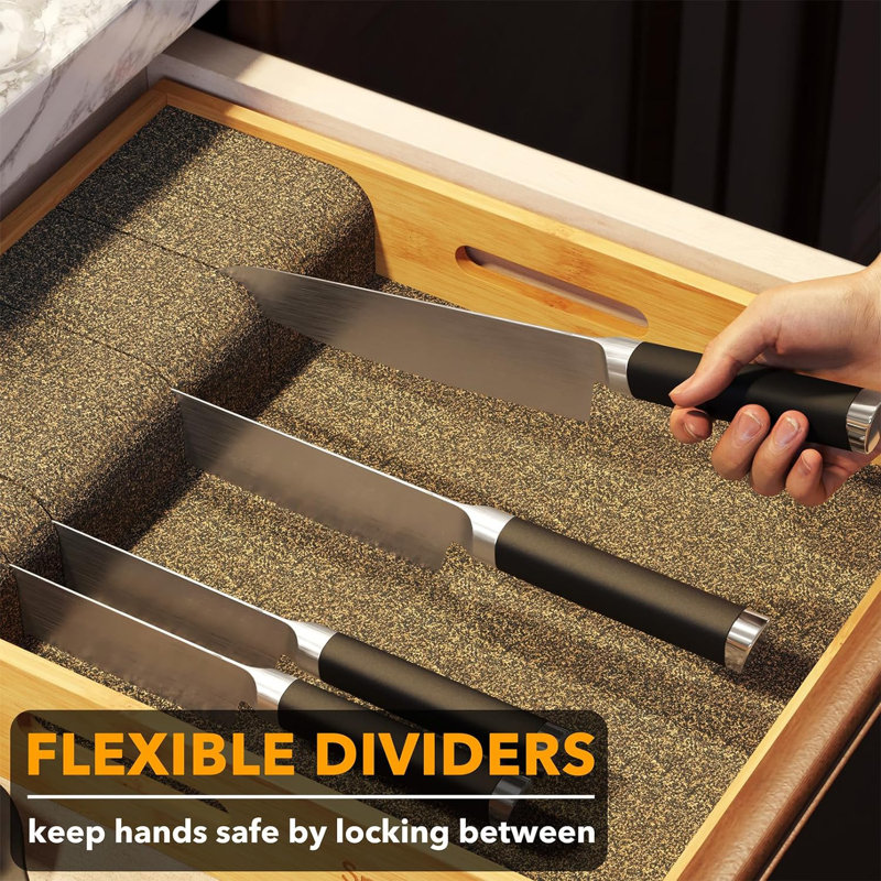 Large Knife Drawer Organizer Bamboo Insert Dock, Kitchen Steak Knives Holder Organizers Block