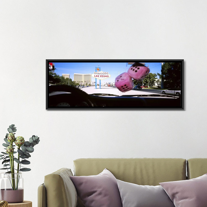 Panneau d’accueil panoramique à une route visionné à partir d’une voiture, las vegas, nevada, reproduction de photo sur toile tendue