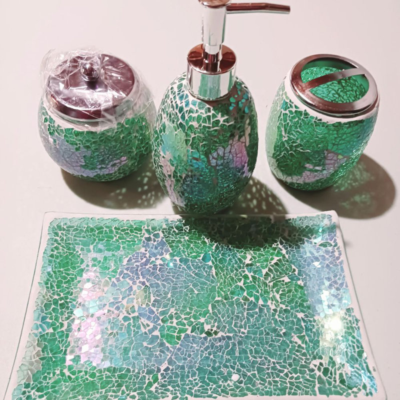 Iridescent Mosaic Glass Bathroom Accessory Set