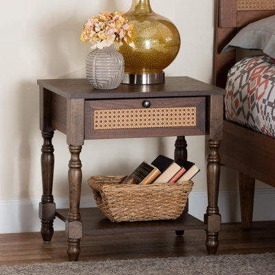 Baxton Studio Giovanna Transitional Brown Nightstand With Rattan