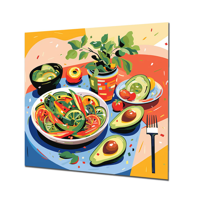 Vert et rouge avocat impressionniste I - nourriture, art mural en métal, H 36 po x l 36 po x P 1,5 po