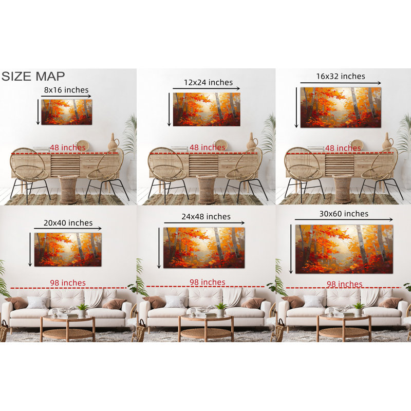 Toile d'automne, art mural d'automne, décorations d'automne avec paysage rétro , H 12 po x l 24 po, Fall Wall Art - 57