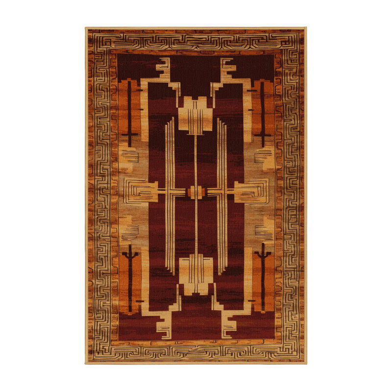 Tapis art déco brun lavable à la machine, Rectangulaire 8 pi x 10 pi