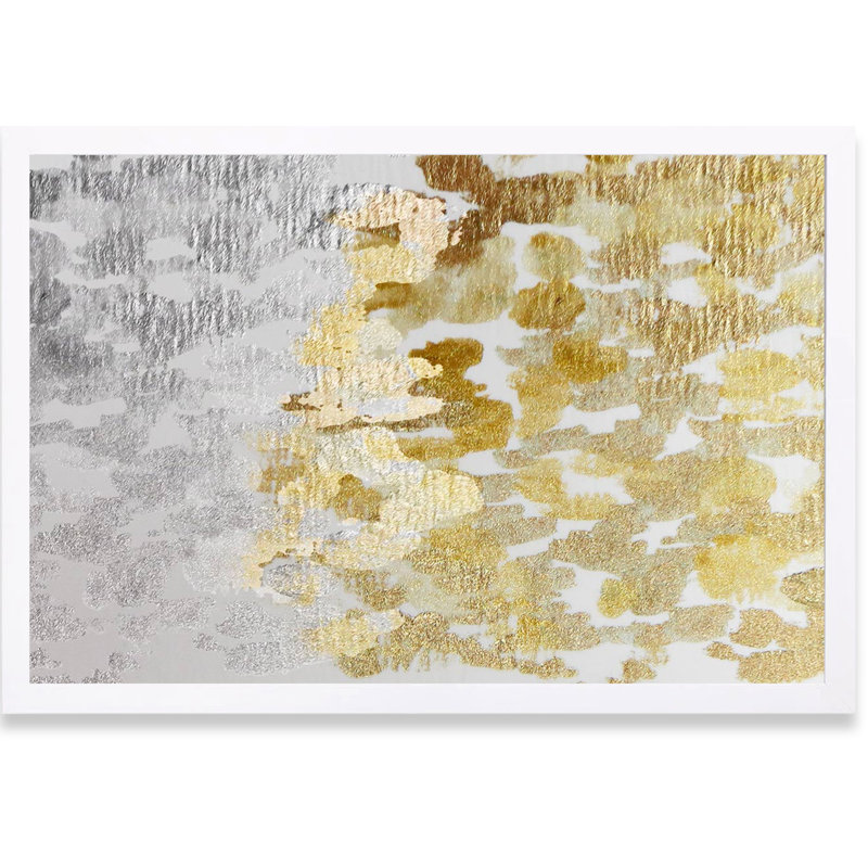 Reproduction d'art sur toile, or et platine, H 38 po x l 56 po x P 0,5 po, Cadre blanc