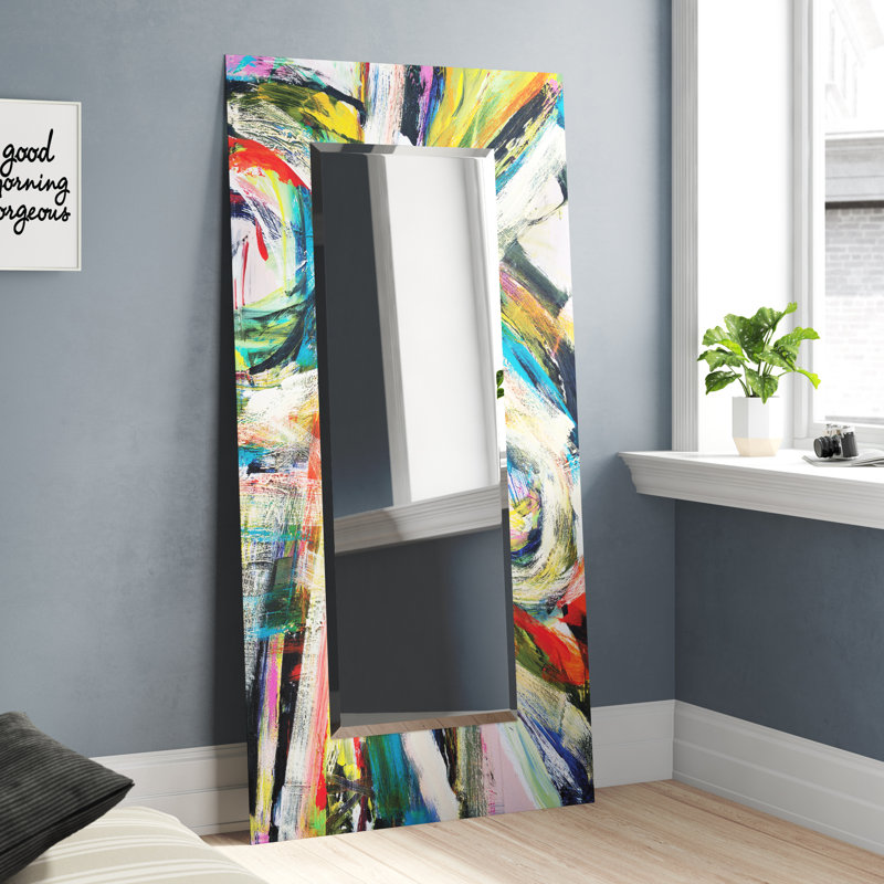 Rock Star I Rectangular Beveled Mirror on Free Floating Printed Tempered Art Glass, 72" x 36"