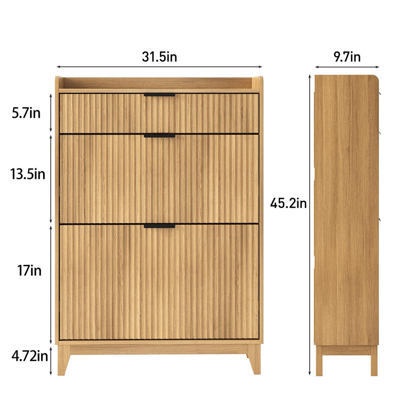 Armoire à chaussures cannelée avec 2 tiroirs rabattables et grand tiroir