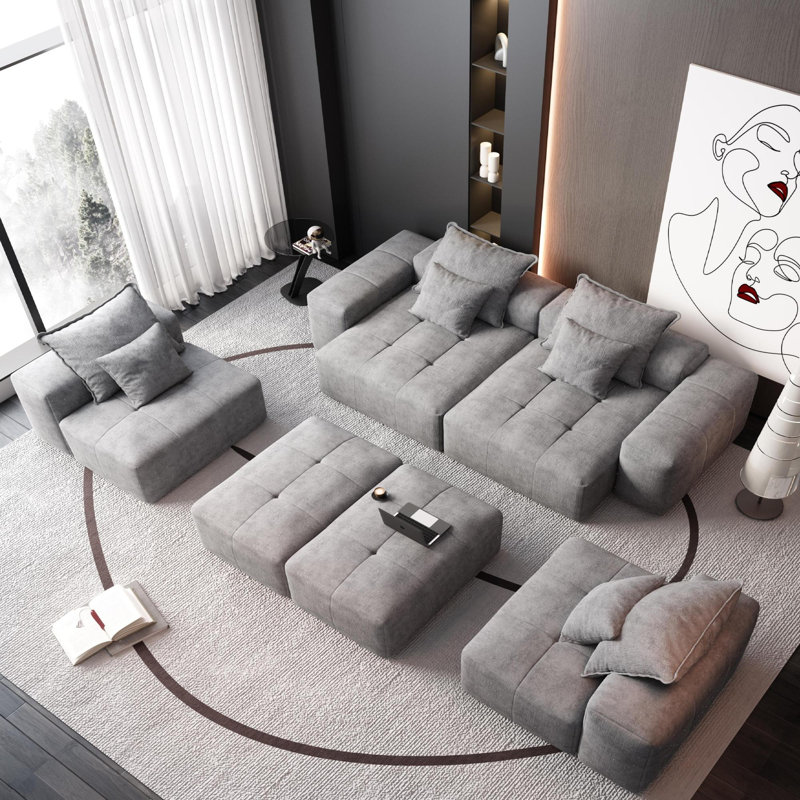 Canapé modulaire surdimensionné moderne sans assemblage avec 8 coussins Modern, Gris