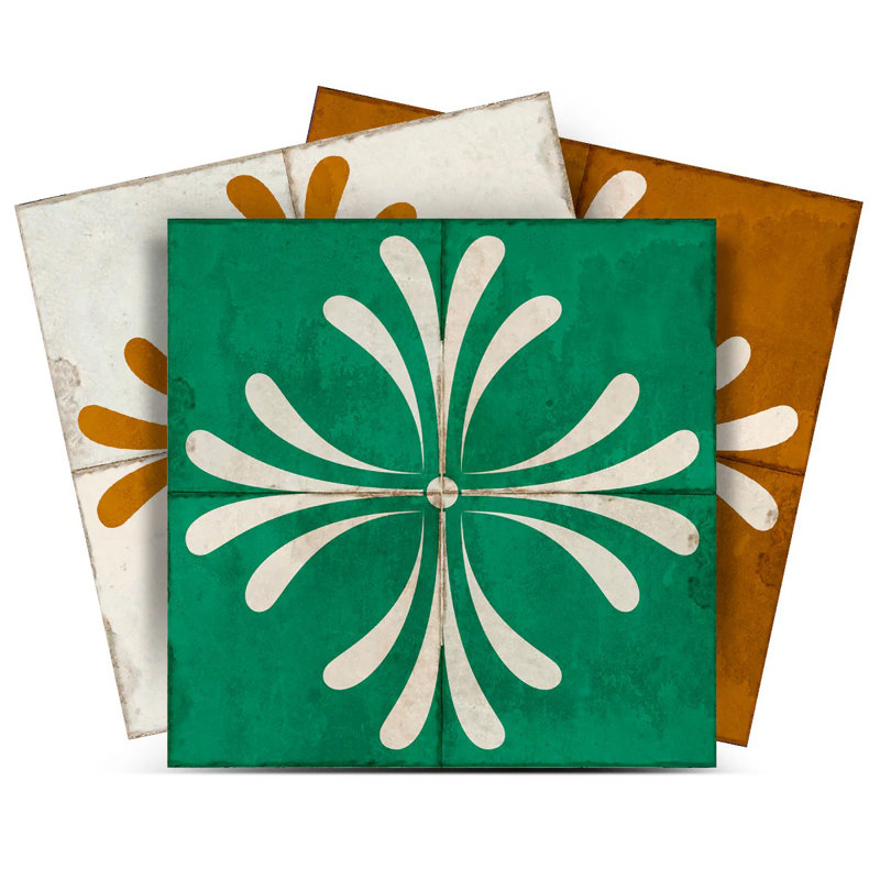 Carreau de mosaïque auto-adhésif en vinyle l 8 po x L 8 po, Verge d'or foncée / beige / vert
