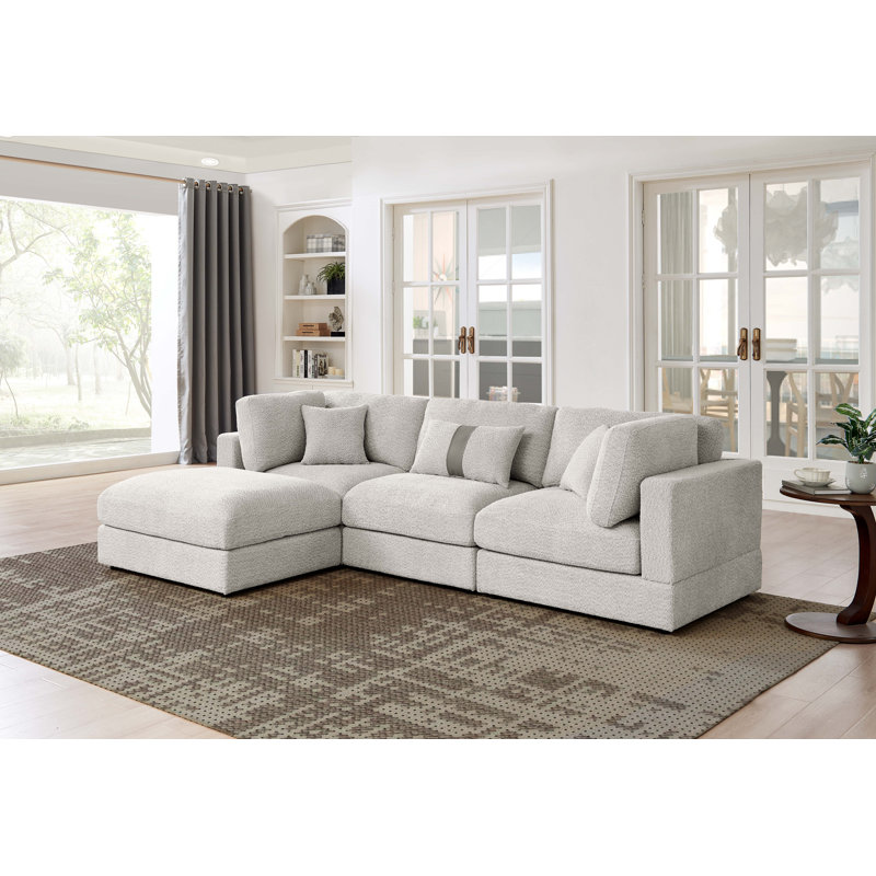 Luxecloud Modular Sectional, Khaki/Cream Boucle/Polyester
