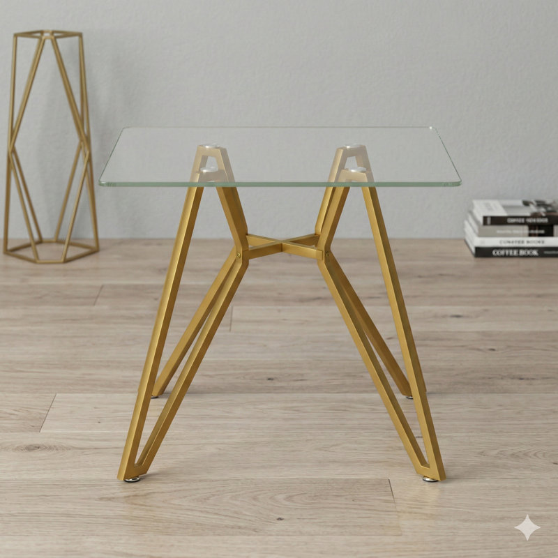 35.4-Inch Square Tempered Glass Dining Table for 2-4, Space-Saving Small Kitchen Table, Sturdy Metal Legs with Gold Finish, Suitable for Dining or Living Room