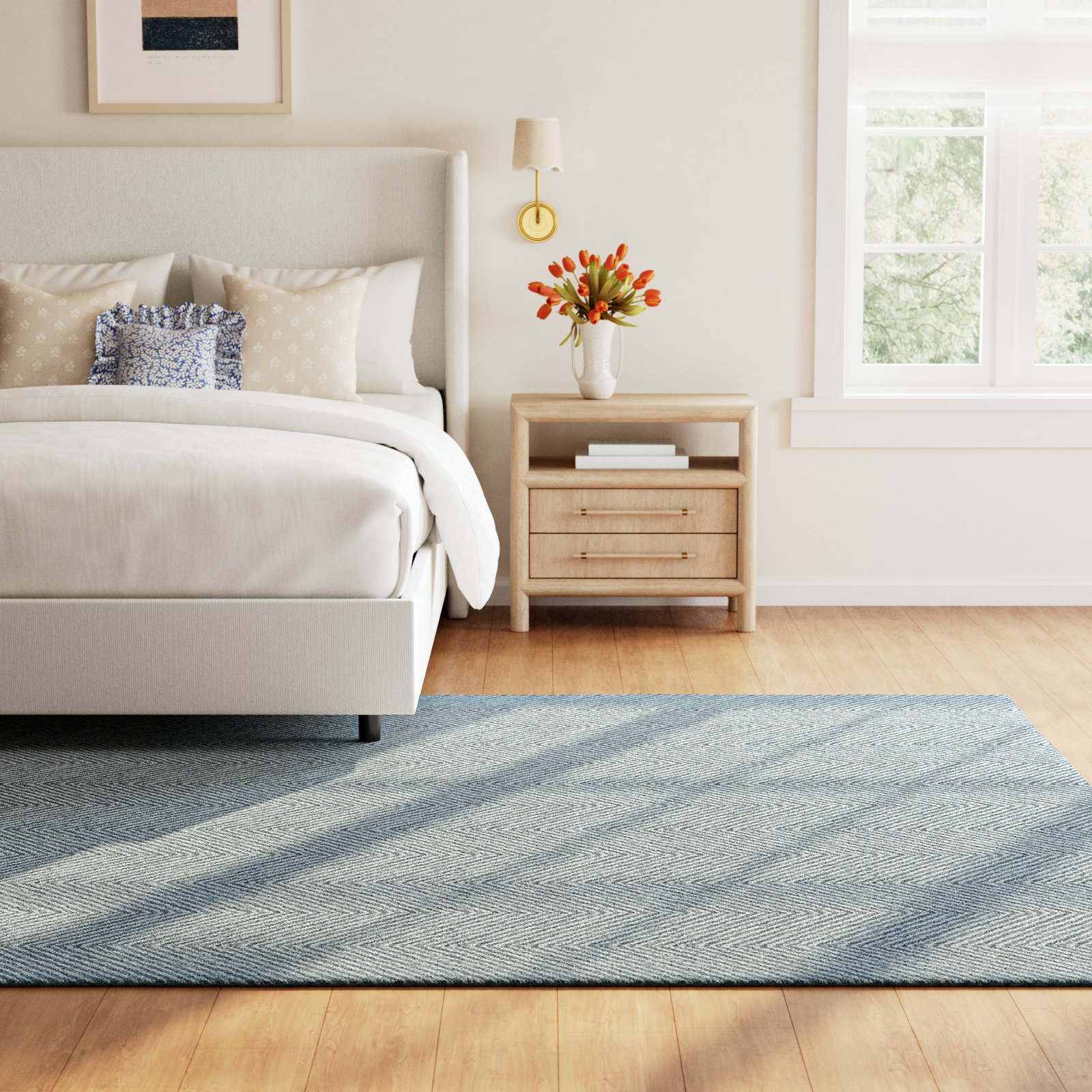 Wheaton Blue Beige Hand-Tufted Wool Rug, Rectangle 8' x 10'