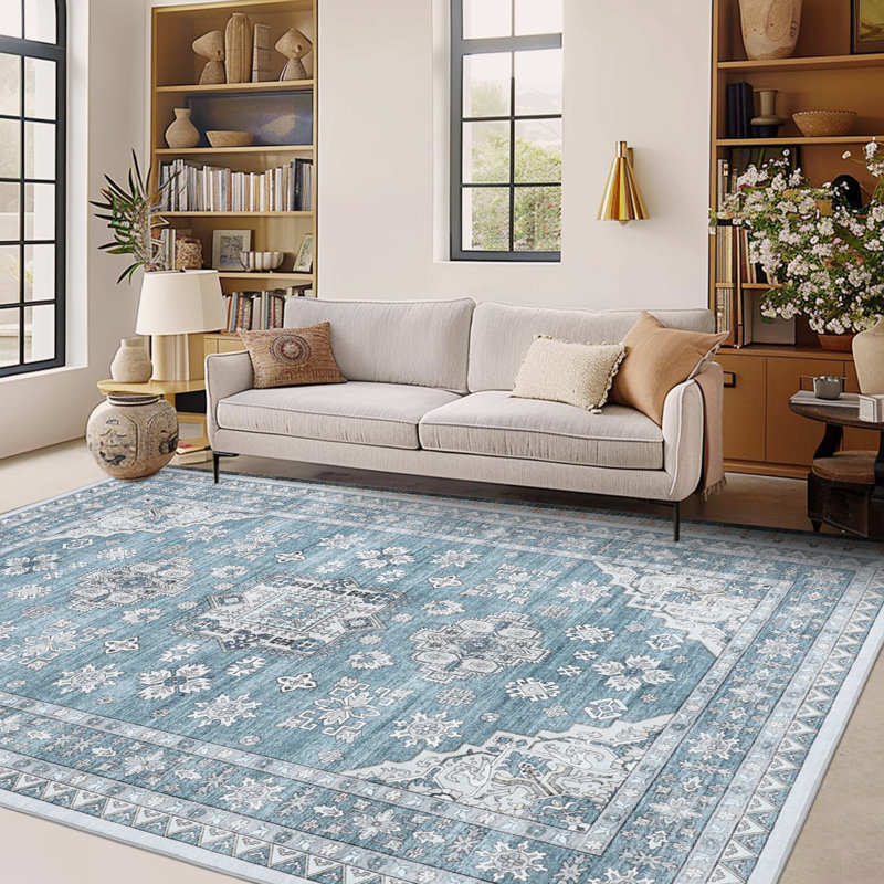 Vintage Area Rug for Living Room - Soft Low-Pile, Machine Washable, Non-Slip & Mark Resistant Carpet - Non-Shedding - Bedroom & Dining Decor - 9x12ft (274x366cm), Cream White, US Specs