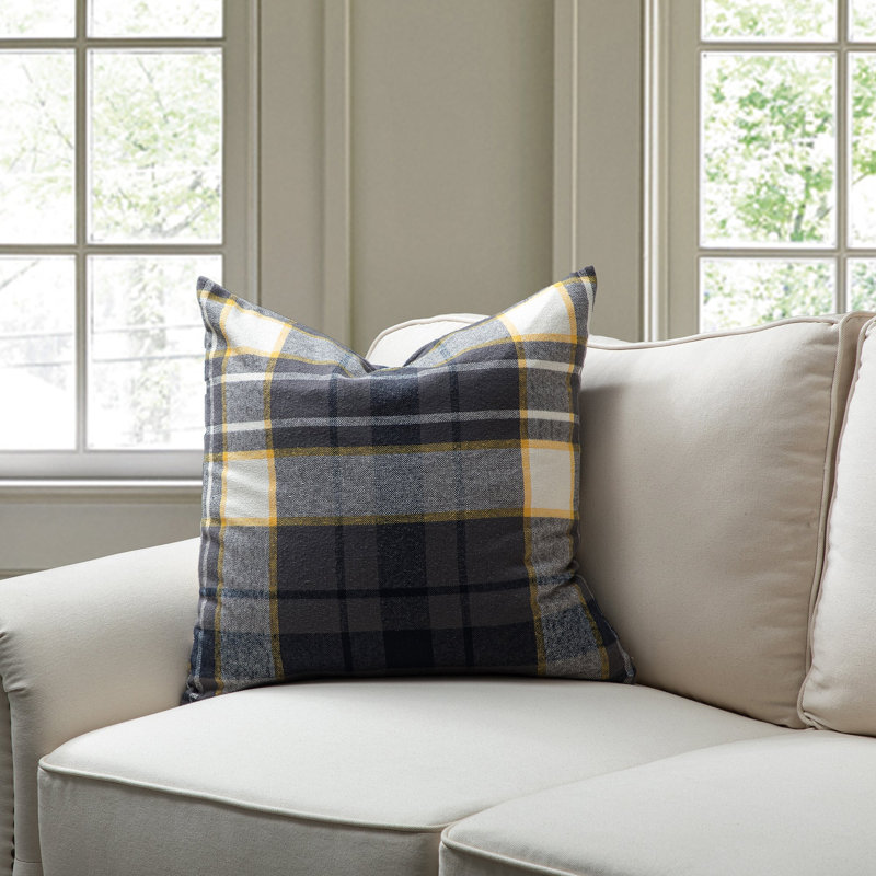 Check Pattern Pillow Cover, 20"H x 20"W, Square, Gray/Black