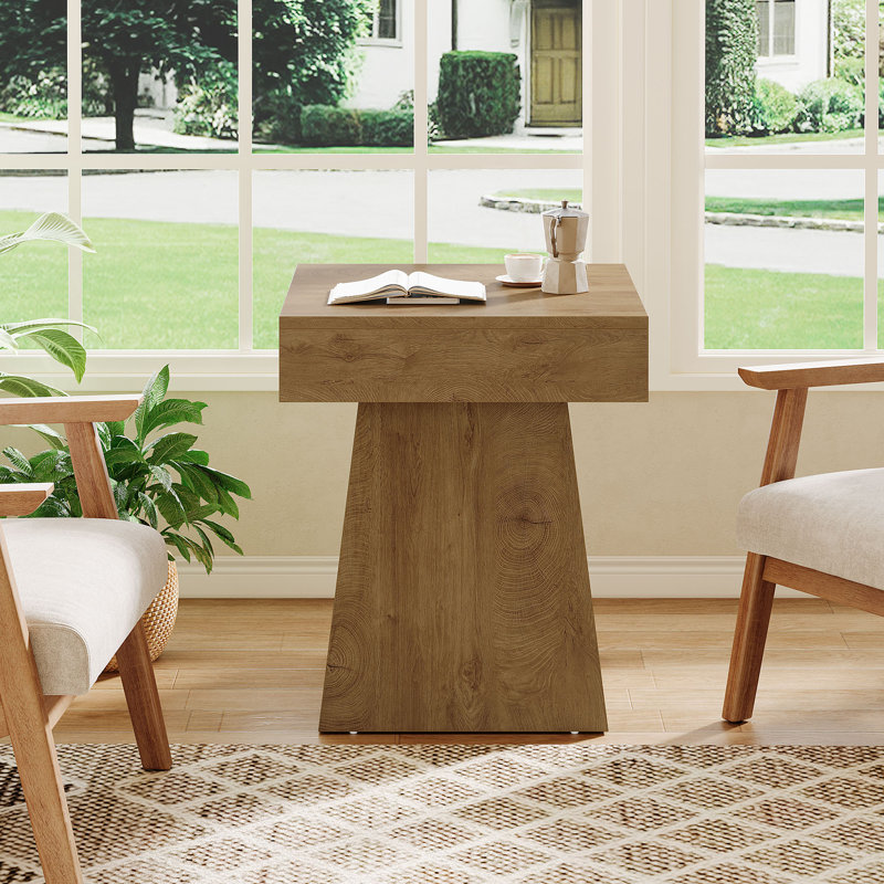 Petite table de bout carrée pour canapé, table d'appoint de salon, Marron clair